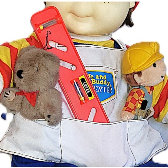 22" VNTG 80s Me & My Buddy Carpenter Has His Tools, Bear & Bob the Builder Doll - Picture 2 of 13